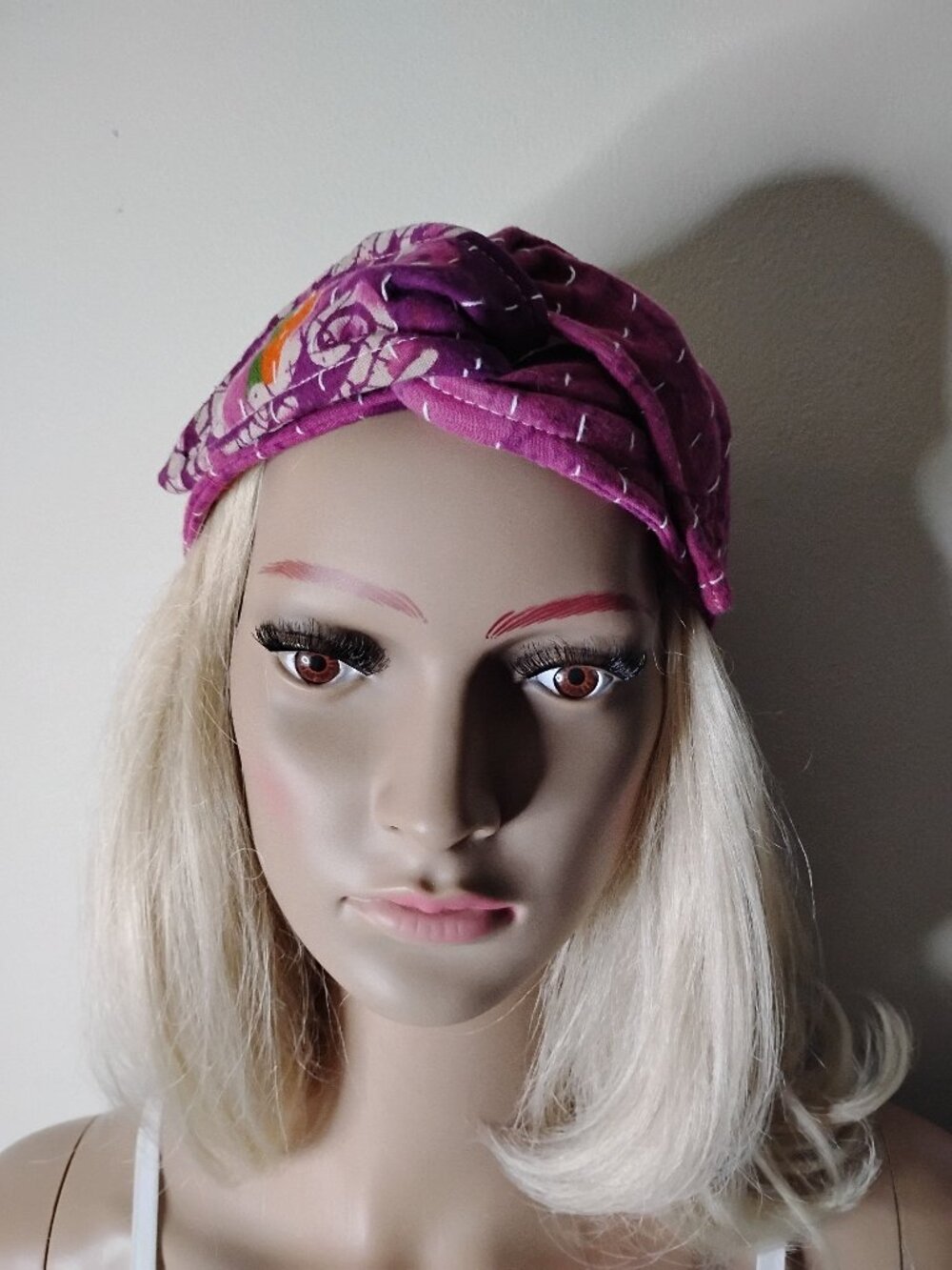 Kantha Wire Headband Plum Purple Cotton Handmade Boho Hippie New KWH32.